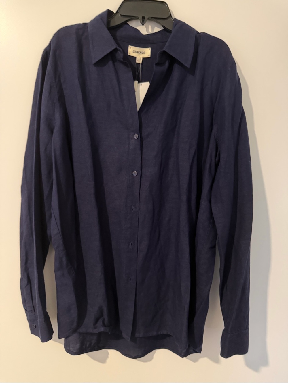 L'AGENCE Navy Button-Front Linen Shirt